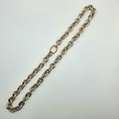 Catena lunga bicolore, dorata e rodiata