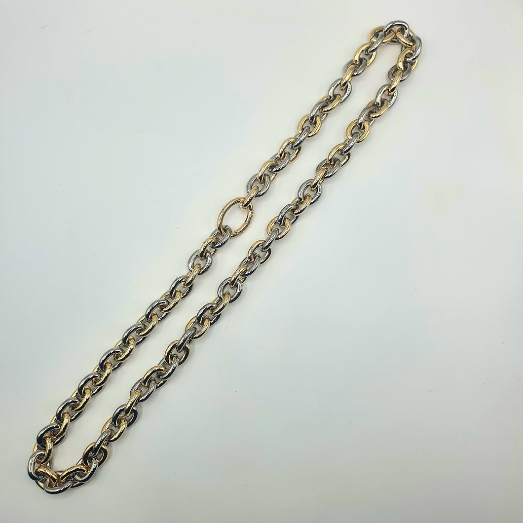 Catena lunga bicolore, dorata e rodiata