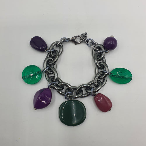 Bracciale a maglia placcata rutenio e charms pendenti colorati