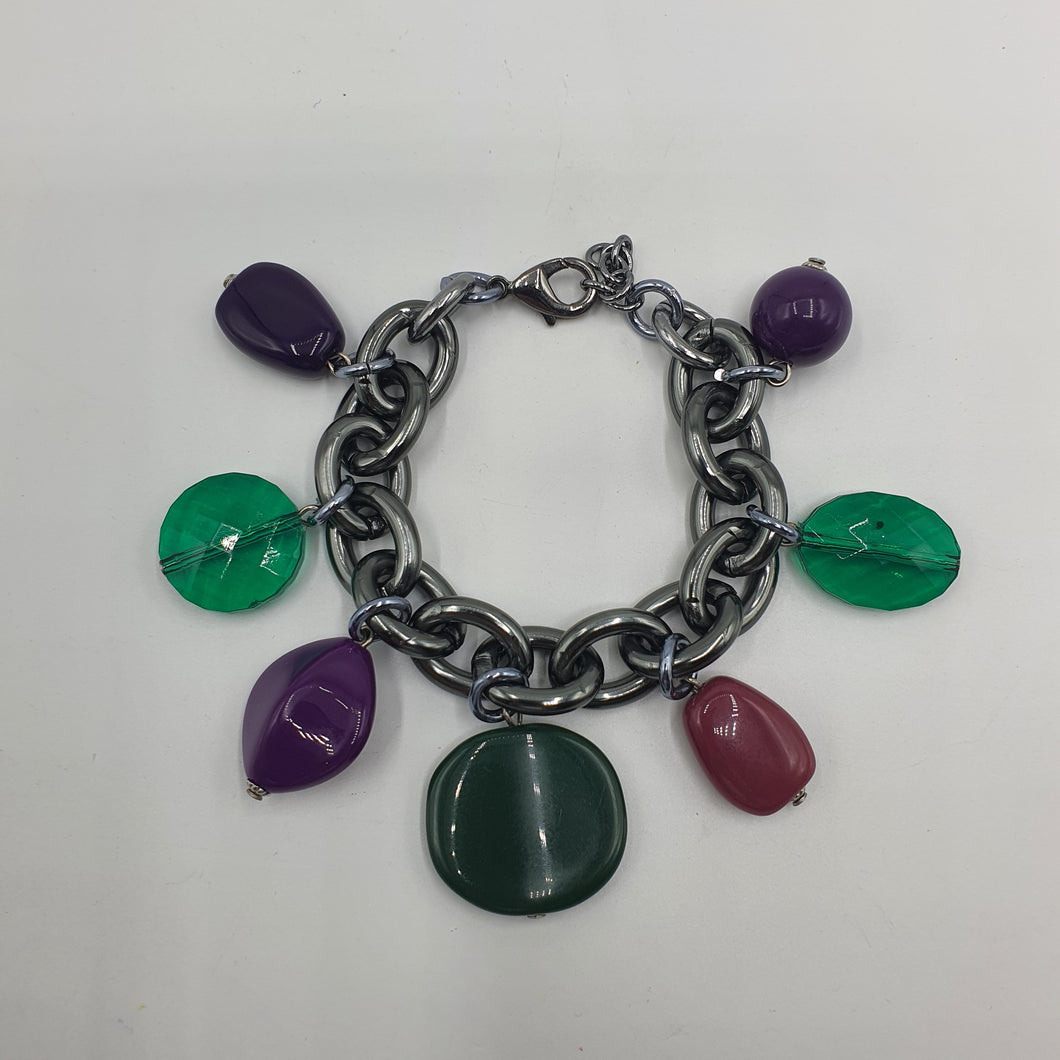 Bracciale a maglia placcata rutenio e charms pendenti colorati