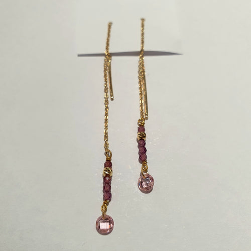 Orecchini coppia saliscendi argento placcato oro e zirconi rosa