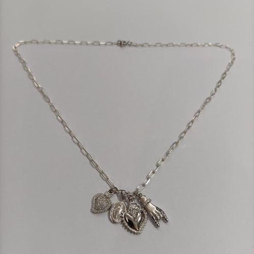 Collana girocollo in argento con 4 charms con zirconi